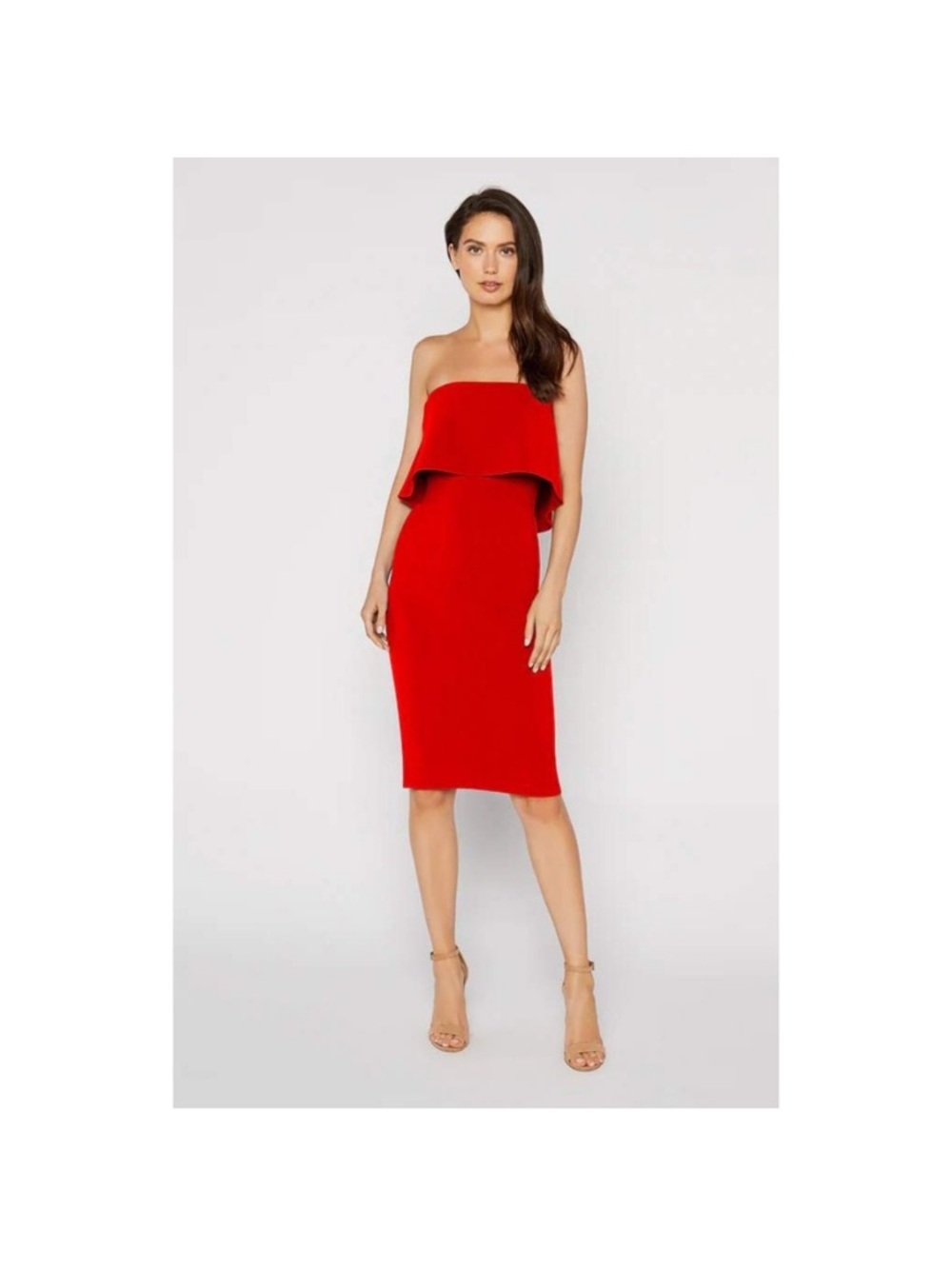 Likely Driggs Red Strapless Layered Midi Dress red